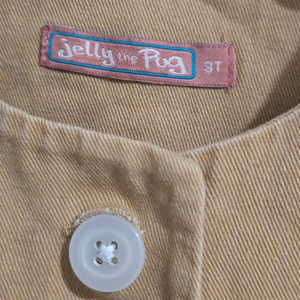 Jelly the Pug Girl's 3T‎ Tan Button Down Ruffle Peplum Long Sleeve Jacket - Picture 4 of 5